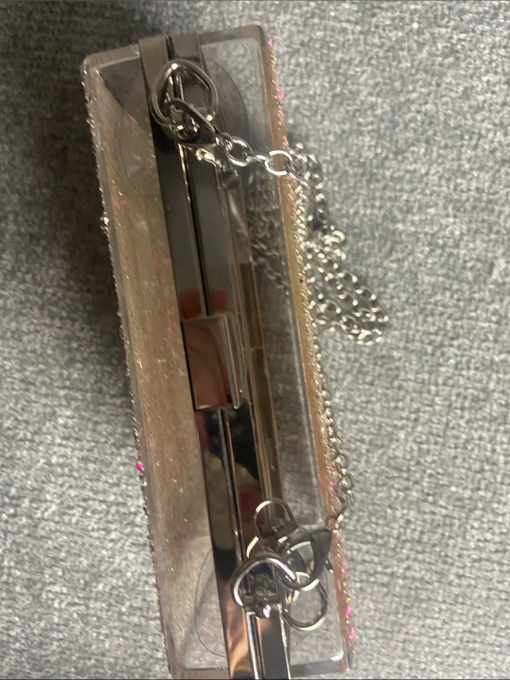 Glitter Evening Clutch Bag with Chain Strap - Champagne